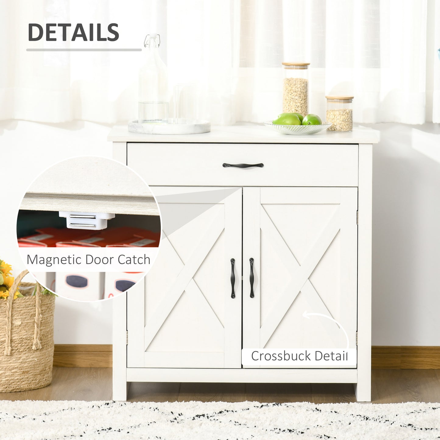 Farmhouse Sideboard Buffet Cabinet, Storage Cabinet with Barn Doors, Distressed White