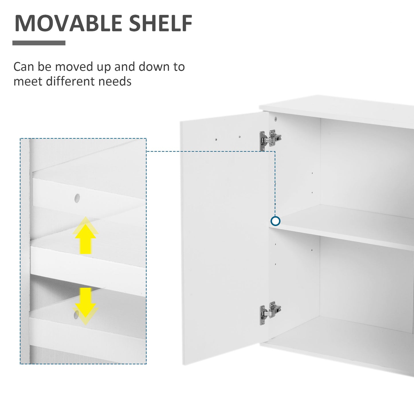 High Gloss Sideboard with 2 Drawers and 3 Doors, Buffet Cabinet with Adjustable Shelf, Coffee Bar Cabinet with Storage, White