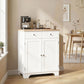 Sideboard Buffet Cabinet with Storage, 27" Kitchen Cabinet with Adjustable Shelf, 2 Drawers and 2 Doors, Coffee Bar Cabinet with Rubberwood Tabletop, White
