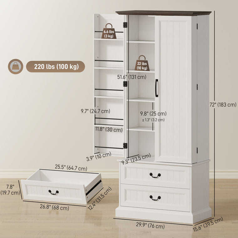 72" LED Pantry Cabinet with 2 Drawers