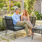 Outdoor Couch Patio Sofa with Cushions, 2 Seater Patio Furniture Loveseat with Galvanized Steel Frame, Light Grey