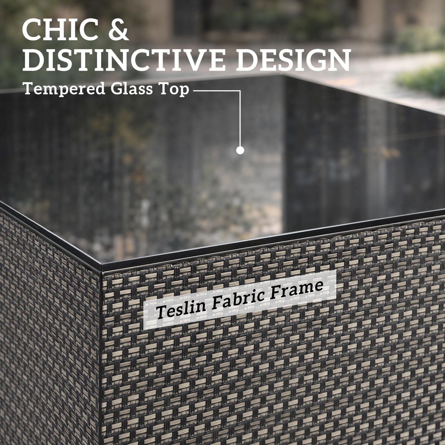 21.7" Square Patio Table, Small Outdoor Patio Coffee Side End Table with Tempered Glass Top, Black