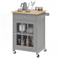 Rolling Kitchen Cart with Drawer and Glass Door Cabinet, Kitchen Island on Wheels with Towel Rack, Dark Grey