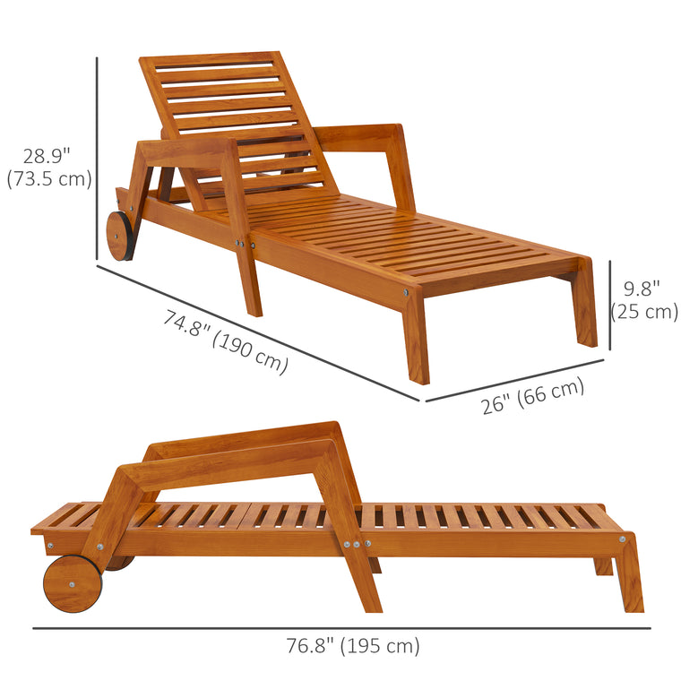 Wood Tanning Lounge Chair with Wheels, 3-Position