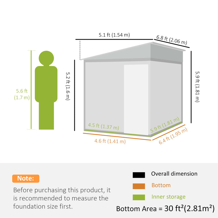 5' x 7' Metal Lean-To Shed with Sliding Doors and Foundation
