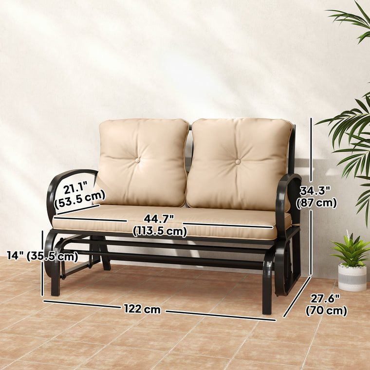 2-Person Glider Loveseat with Steel Frame and Cushions