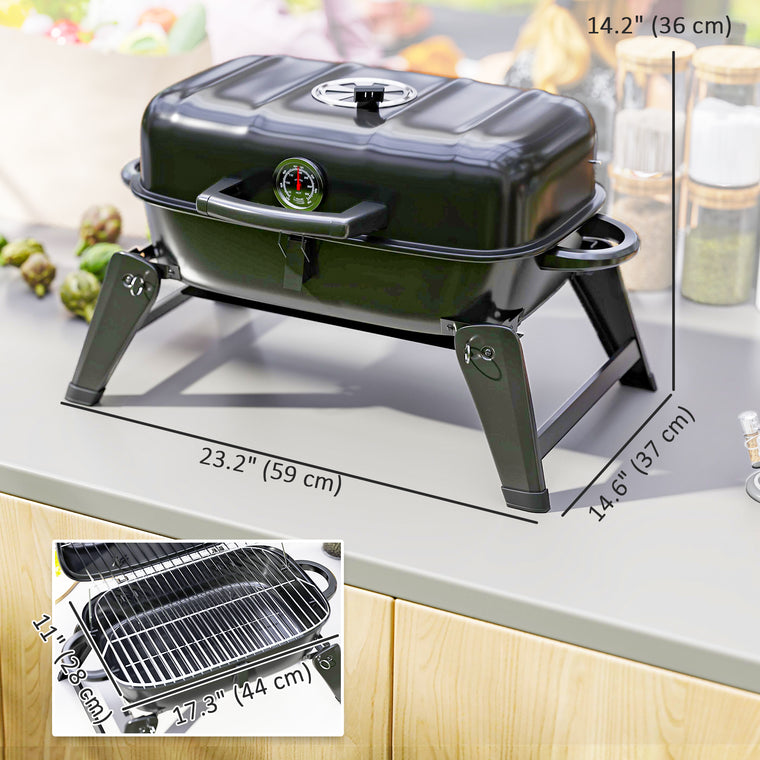Black Foldable Charcoal BBQ Grill with Warming Rack