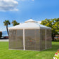 10' x 10' Steel Outdoor Patio Gazebo Canopy with Removable Mesh Curtains, Display Shelves, & Steel Frame, Beige