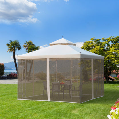 10' x 10' Beige Steel Gazebo with Curtains & Display Shelves