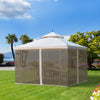10' x 10' Beige Steel Gazebo with Curtains & Display Shelves