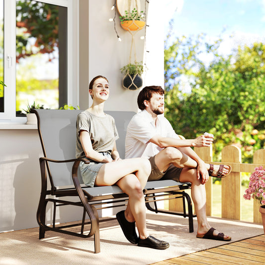 Garden Double Gliding Chair, Patio Glider Armchair for Outdoor, Backyard Mesh Seat and Backrest, Steel Frame, Light Grey - Light Grey