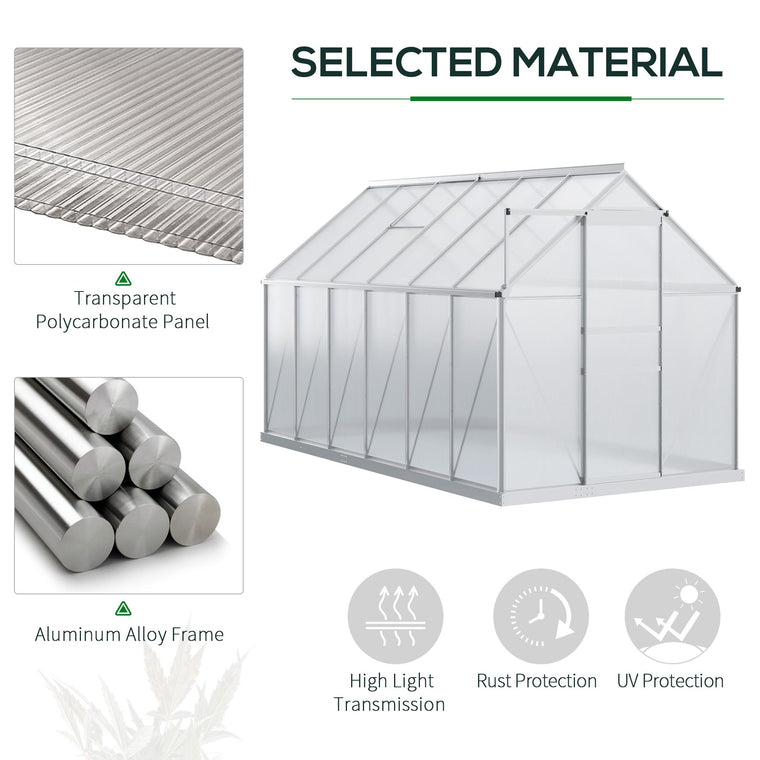 6' x 12' x 6.5' Clear Polycarbonate Greenhouse with Roof Vent