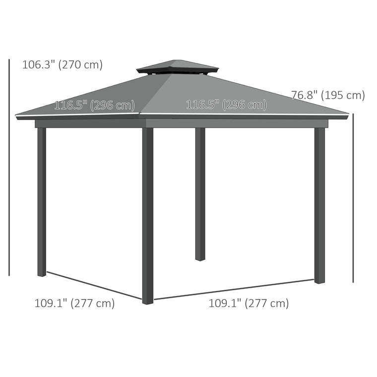 10' x 10' Light Grey 2-Tier Gazebo with Mesh Sidewalls