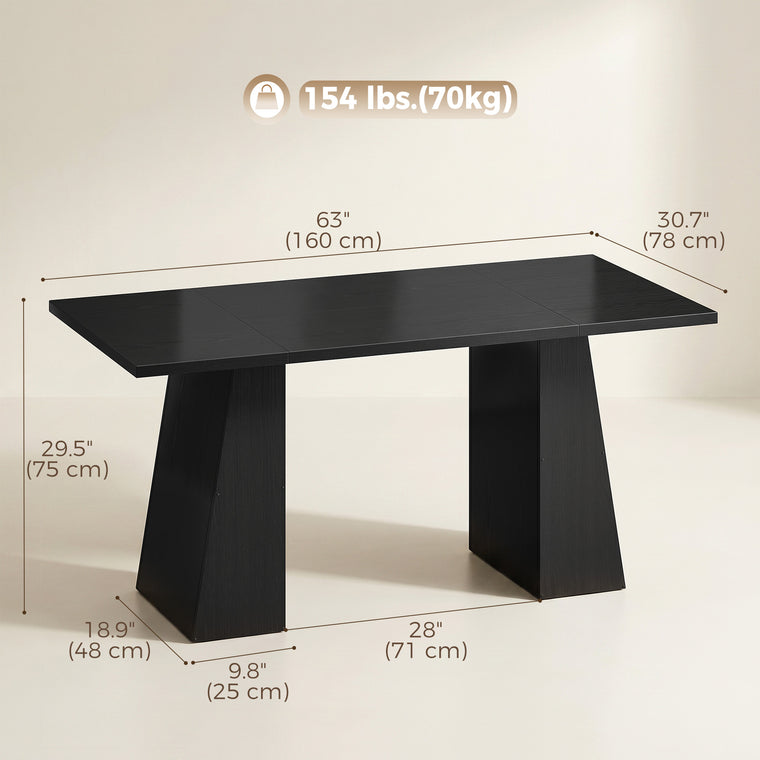 63" Computer Desk with Trapezoidal Frame - Light Black Wood Grain