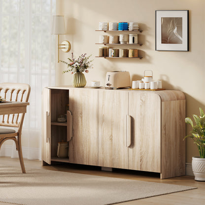 62" Sideboard Buffet Cabinet with Soft-Close Doors - Natural Wood