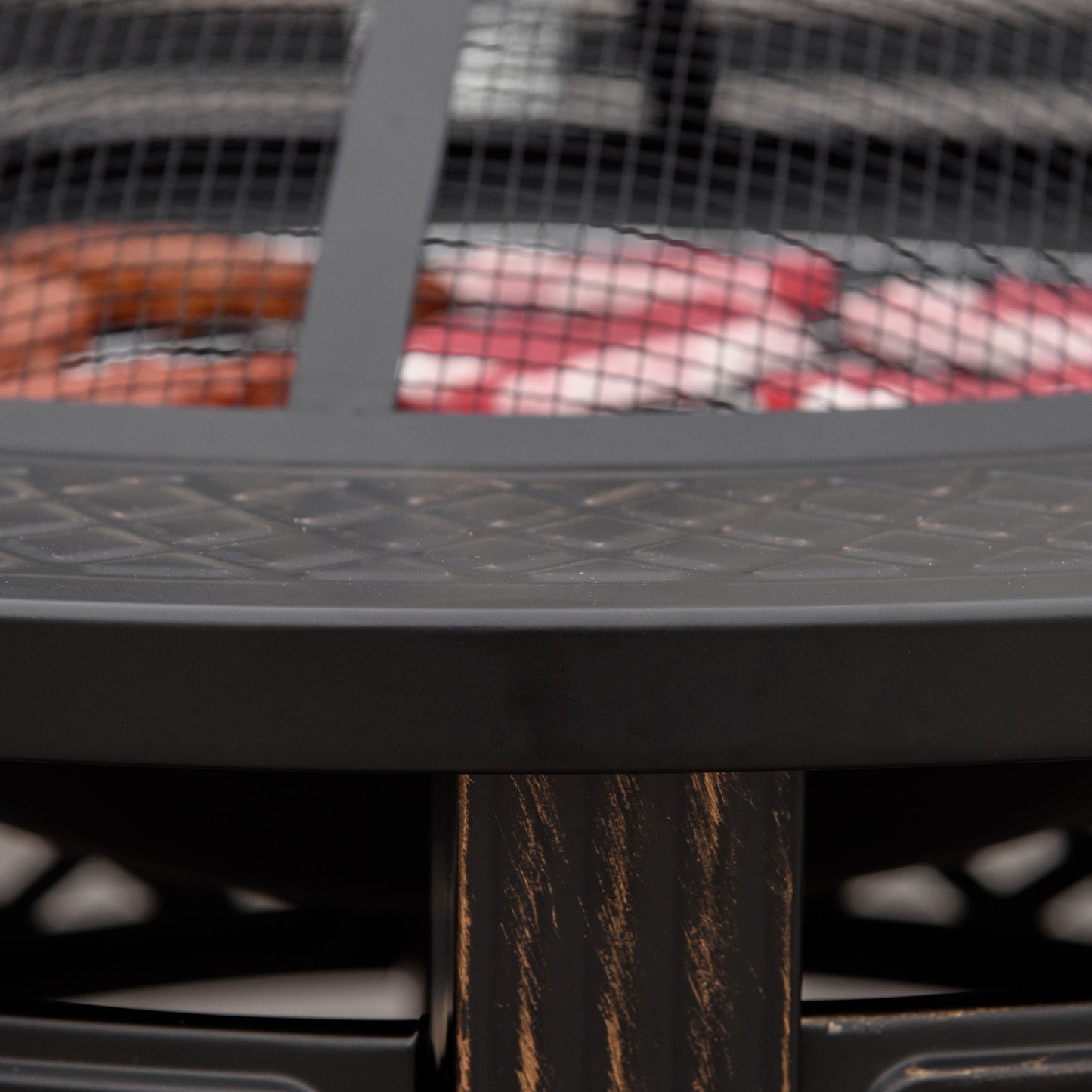 Outdoor Fire Pit, Firepit with Grill Net, Mesh Lid, Poker, for Camping, Bonfire, Picnic, Bronze