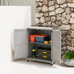 Garden Storage Cabinet, Outdoor Potting Bench Table with Metal Tabletop, Shelf and Double Doors, Grey