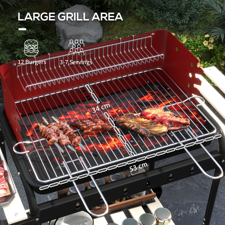 Red Charcoal BBQ Trolley with Adjustable Height & Ash Catcher