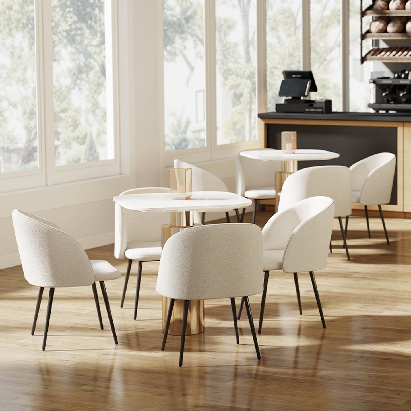 Dining Chairs Set of 2, Sherpa Fleece Upholstered Kitchen Chairs with Backrest and Steel Legs, Cream White