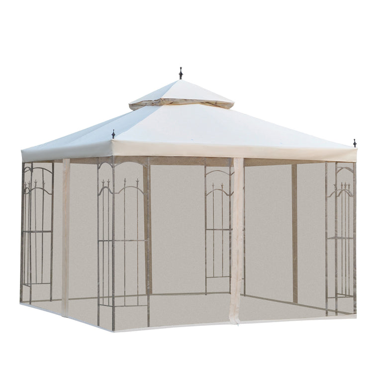 10' x 10' Beige Steel Gazebo with Curtains & Display Shelves