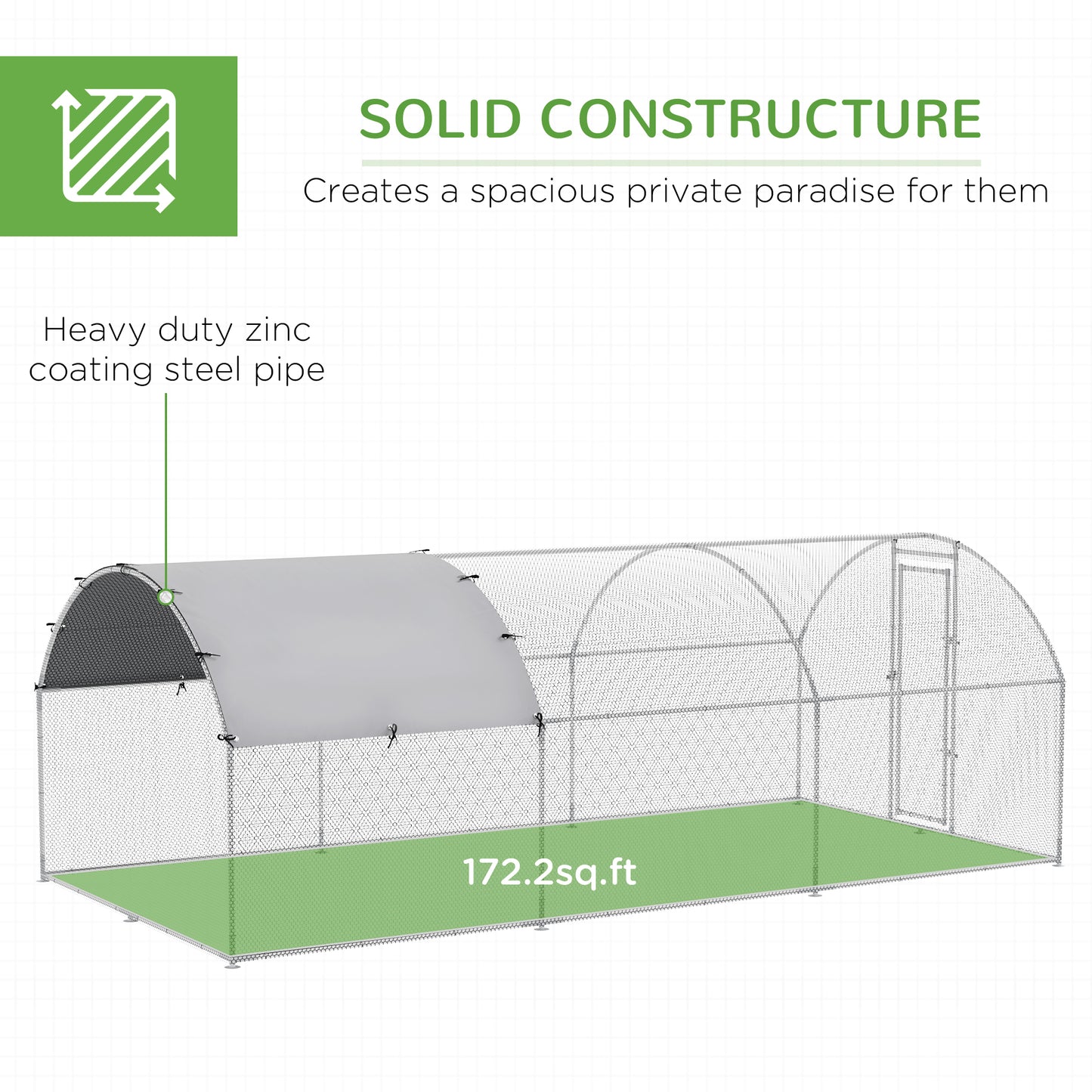 9.2' x 18.7' x 6.5' Silver Galvanized Chicken Coop with Cover