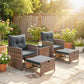 5 Piece Patio Furniture Set, Wicker Patio Chairs with Ottomans, 2-Tier Glass Coffee Table and Cushions, Brown/Dark Grey