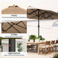 174" Double-Sided Sun Umbrella Garden Parasol Patio Sun Shade Outdoor with LED Solar Light, Khaki