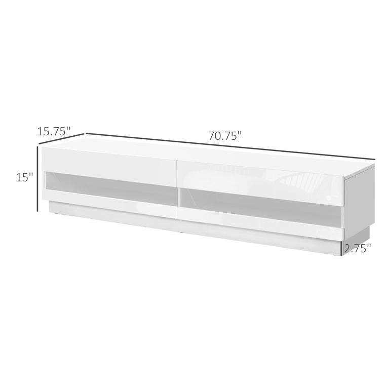 Lighted TV Stand with Storage for TVs up to 75" - High Gloss White