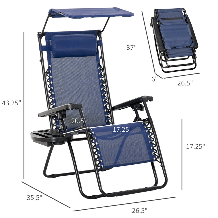 Blue Zero Gravity Chair Set with Canopy Shade