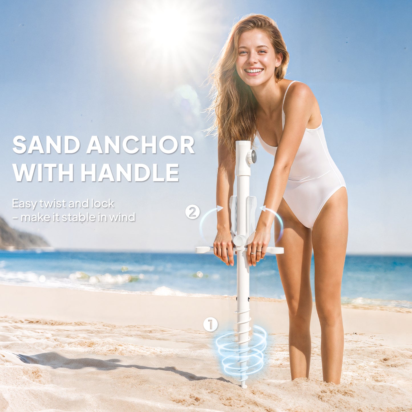 6 ft Beach Umbrella Portable with Sand Anchor, Carry Bag, Adjustable Height & Tilt, UPF50+ UV Protection, Grey