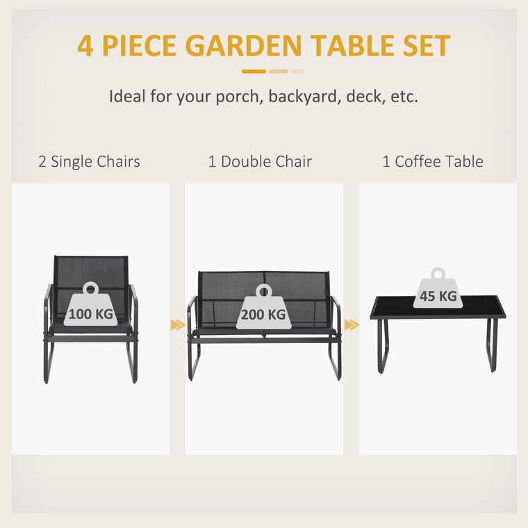 4-Piece Conversation Set with Sofa and Glass Coffee Table
