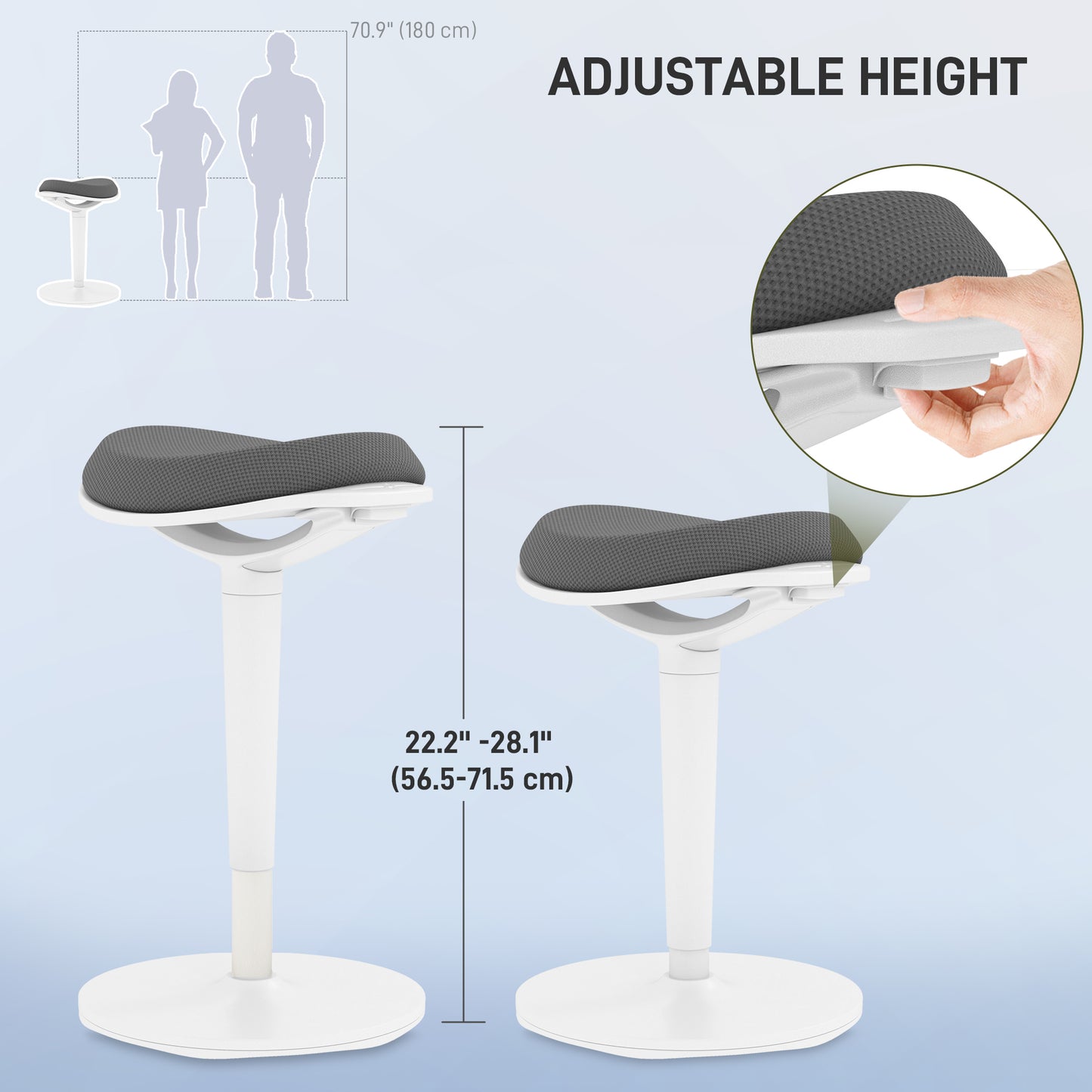 Standing Desk Stool, Ergonomic Wobble Chair, Adjustable Leaning Stool for Office Desks, with Rocking Motion, Grey