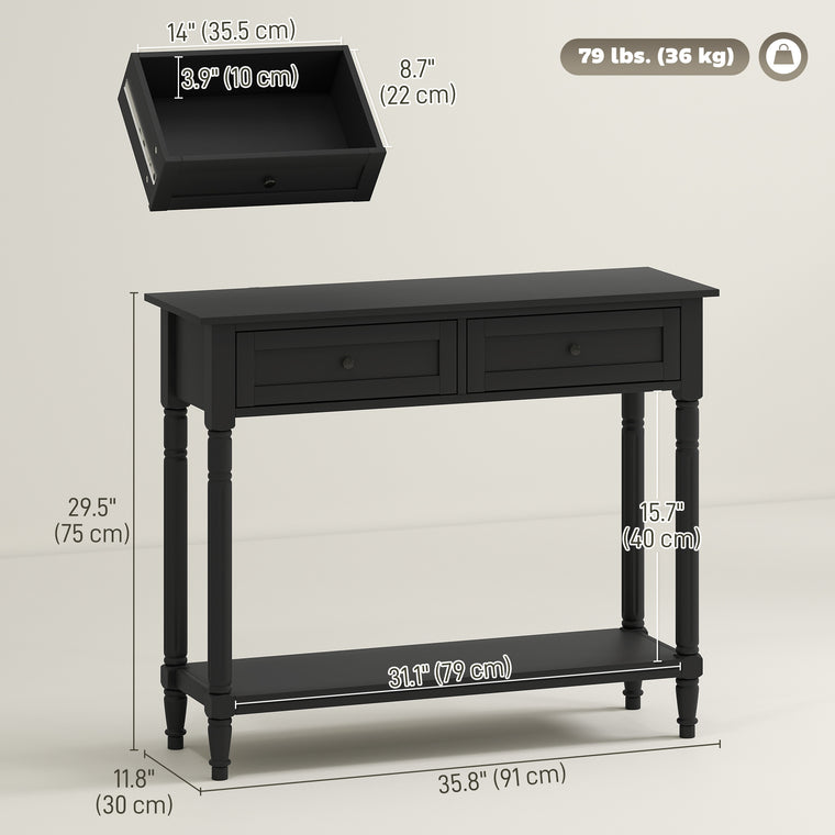 Console Table with 2 Drawers and Storage Shelf