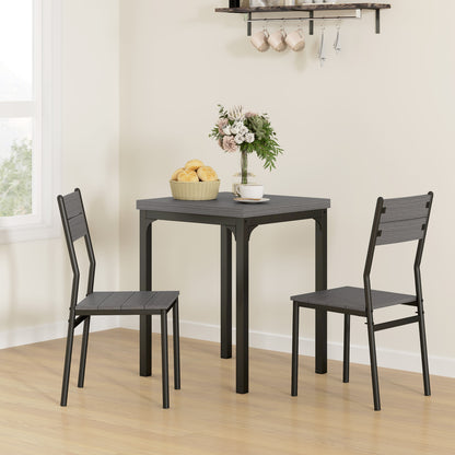 3-Piece Dining Table Set for 2 with Metal Legs - Grey Wood Effect