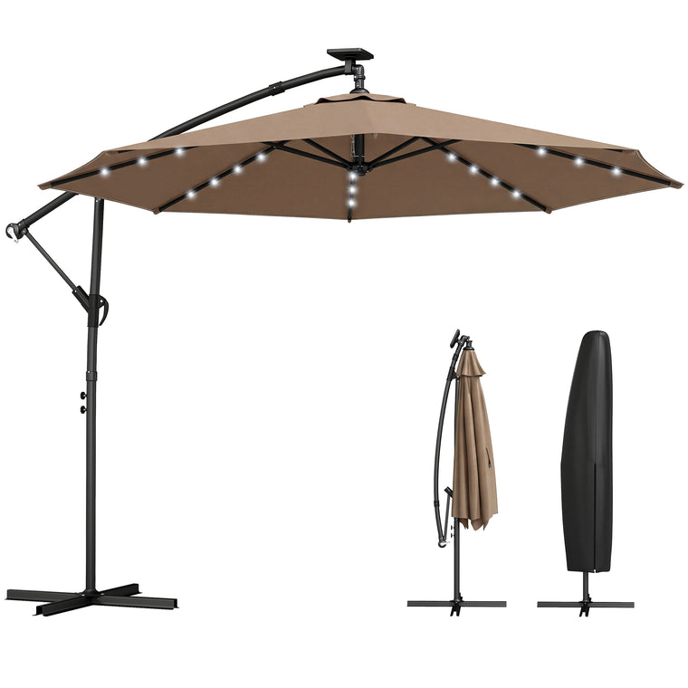 9.7' Khaki Cantilever Patio Umbrella with Solar Light