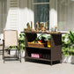 Wicker Outdoor Bar Table, PE Rattan Bar Height Patio Table with 2 Shelves, Steel Frame for Garden, Backyard, Dark Grey