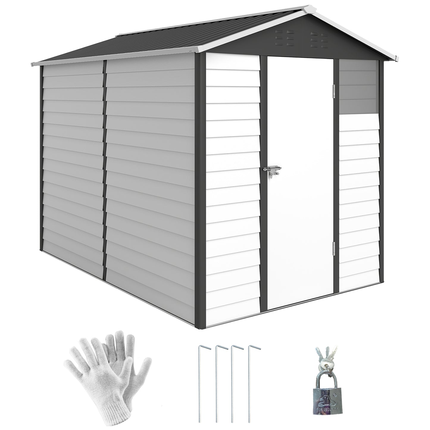 9' x 6' Garden Shed, Outdoor Storage Patio Shed w/ Sloped Roof, Lockable Door for Patio Lawn, Dark Grey