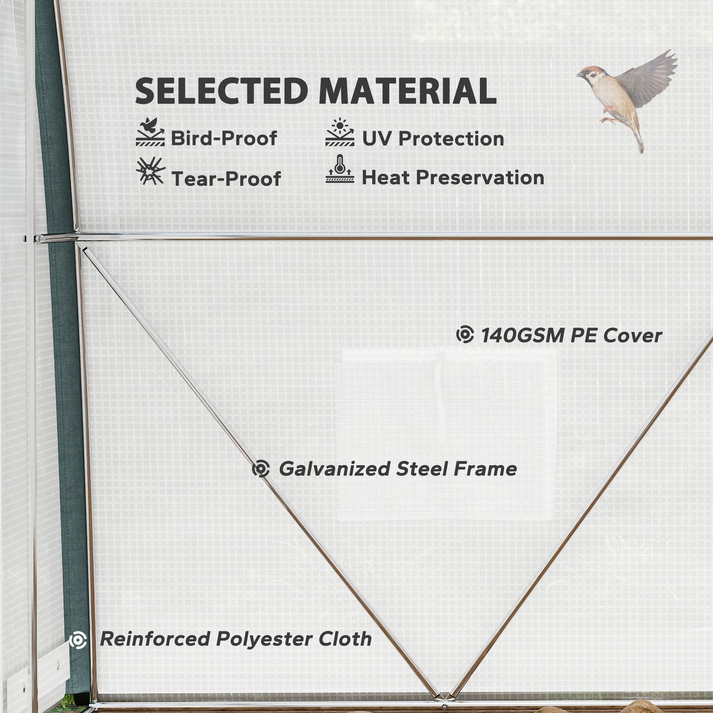 Upgraded Tunnel Greenhouse Green House with Mesh Door and Windows, 6 Plant Labels and Gloves, White