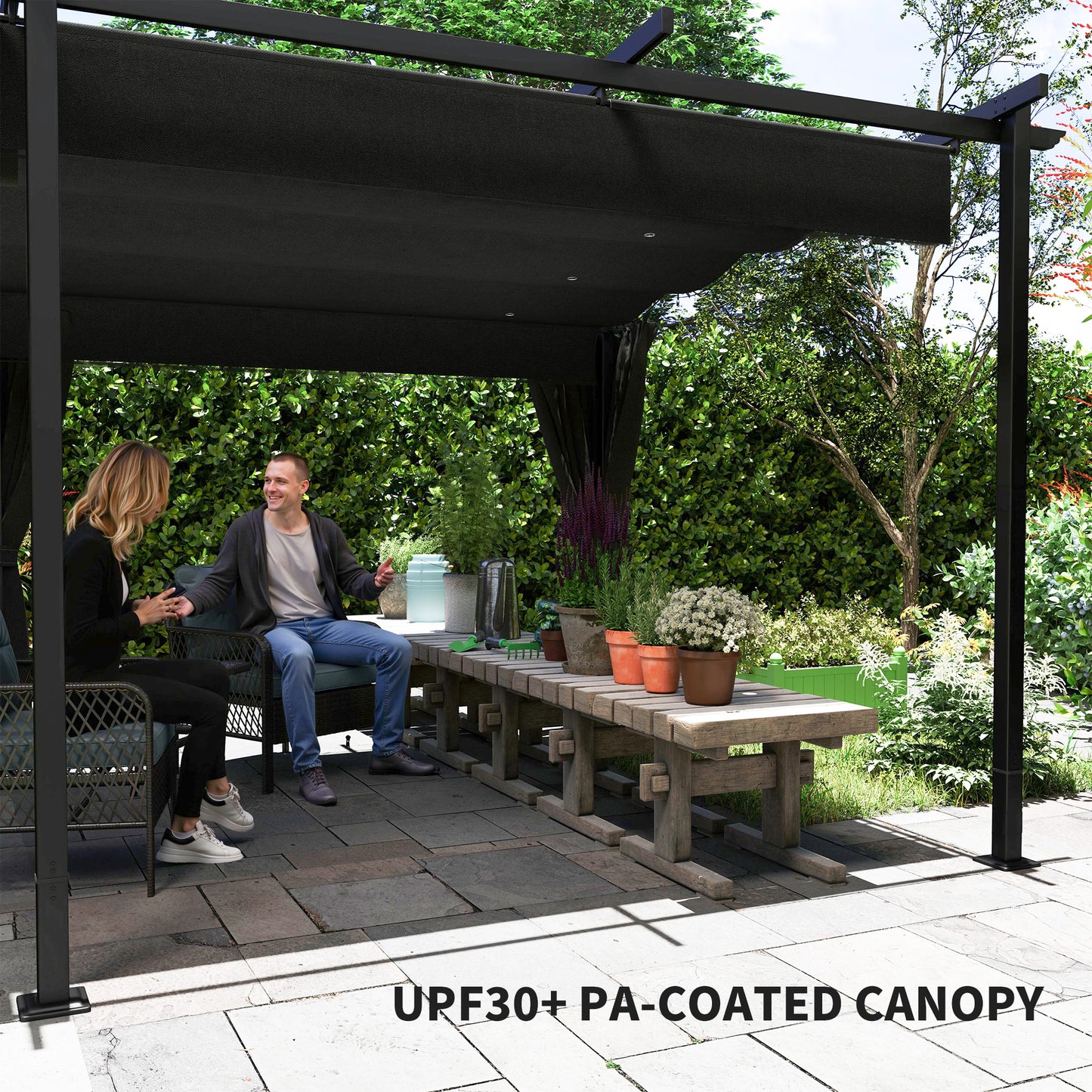Metal Retractable Pergola Canopy with Sidewalls, Outdoor Gazebo UPF30+ Sun Shade Shelter for Garden, Deck
