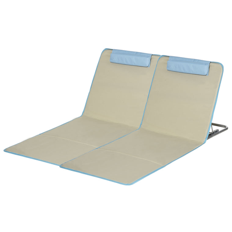 Set of 2 Beige Folding Beach Lounge Chairs with Steel Frame