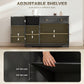 Sideboard Buffet Cabinet, Farmhouse Coffee Bar Cabinet with Door Shelves, Adjustable Shelves, Drawer, Barn Doors, Black