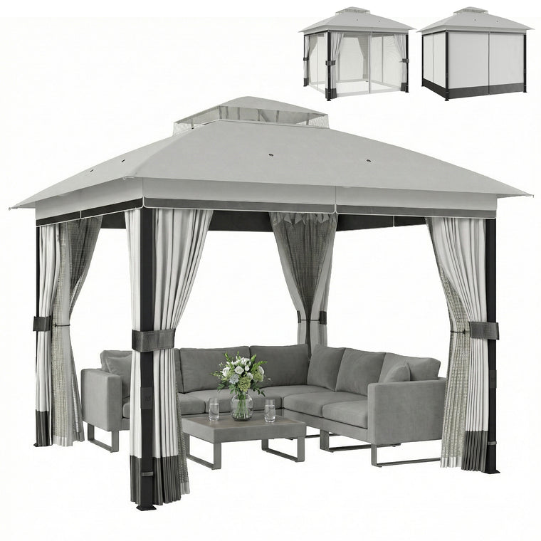 10' x 10' Double Roof Gazebo with Netting and Curtains