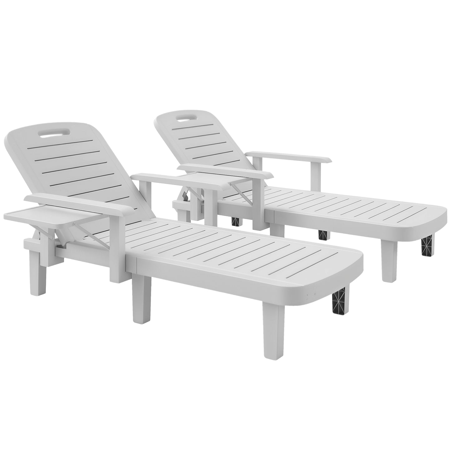 Set of 2 Tanning Chair, 5 Positions Adjustable Outdoor Lounge Chairs with Foldable Side Table, White