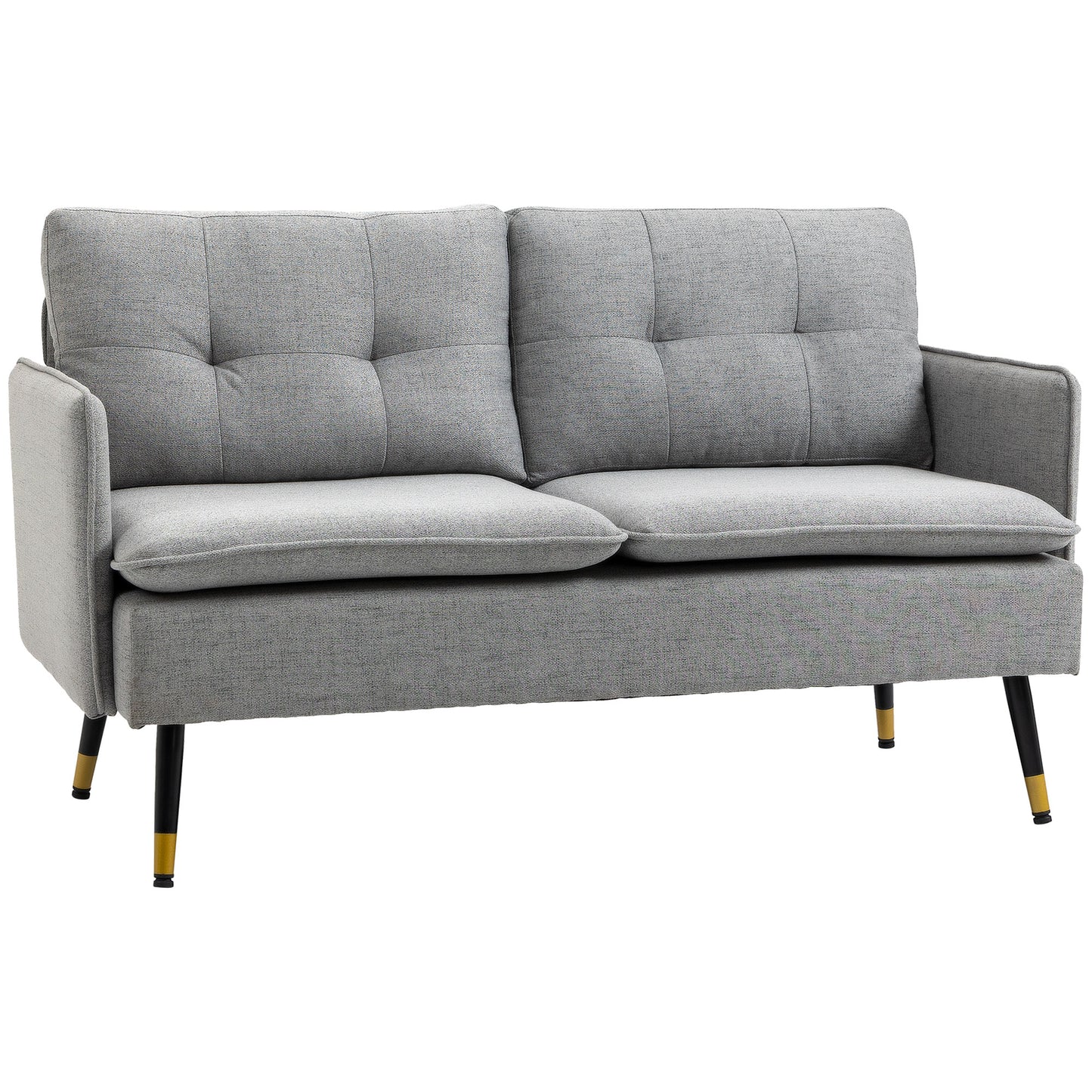 55" Loveseat Sofa, Linen Love Seat w/ S spring, Steel Legs and Button Tufting, Small Couch for Living Room, Grey