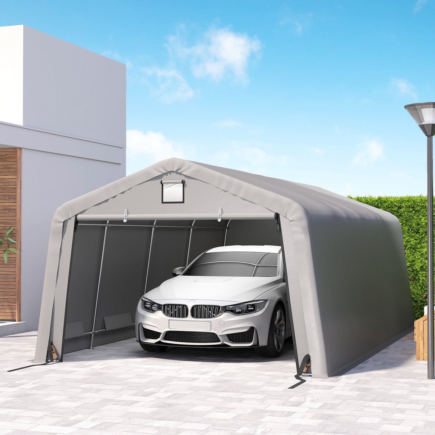 Portable Garage, Heavy Duty Carport Canopy with Ventilation Windows and Large Roll-up Door, Dark Grey