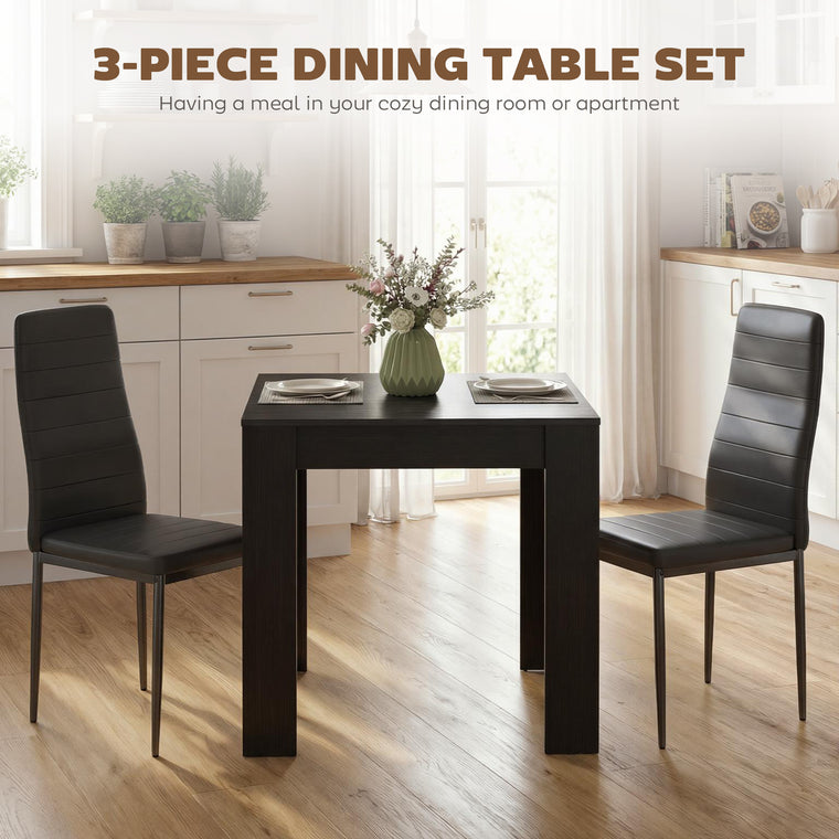 Square Dining Table Set for 2 with PU Leather Chairs