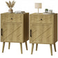 Nightstand Set of 2, Bedside Table Set with Drawer and Cabinet, Side End Table with Storage for Living Room, Oak