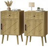 Nightstand Set of 2 with Drawer and Cabinet - Oak