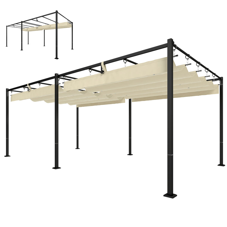 19' x 10' Pergola with Retractable Canopy and Sun Shade