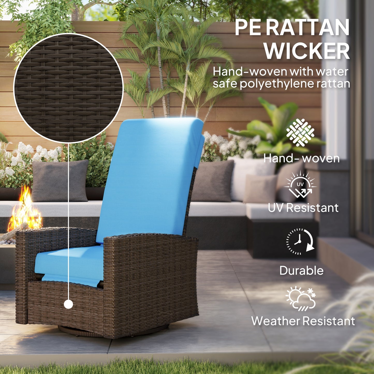Outdoor Rattan Wicker Lounge Chair with Footrest & Soft Cushion for Patio, Garden, Backyard, Cream White